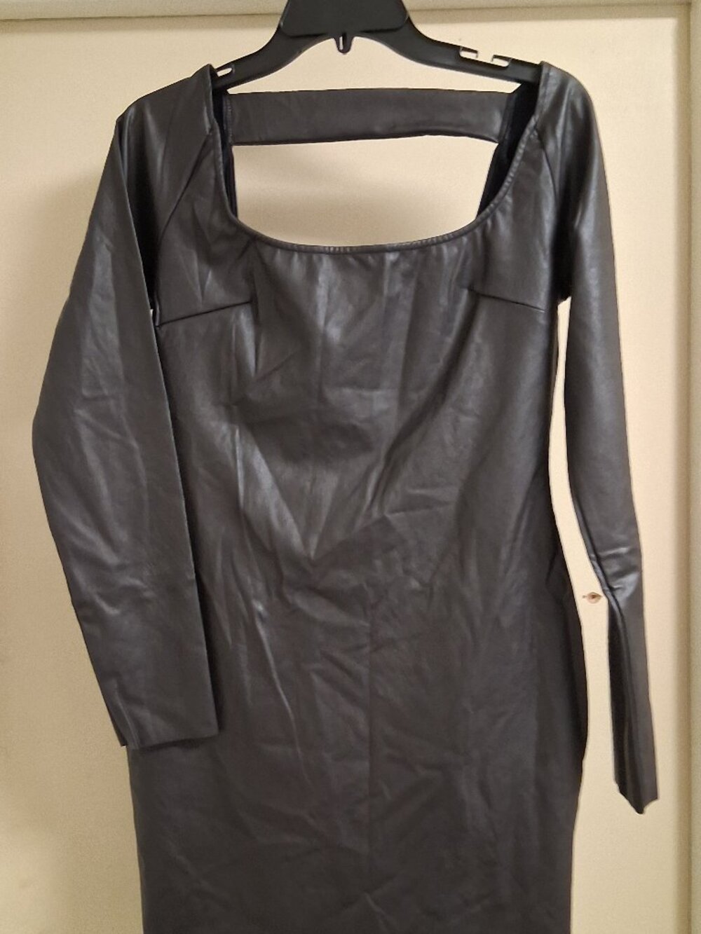 NWOT Naked Wardrobe Vegan leather mini dress long sleeve cutout back Size XL